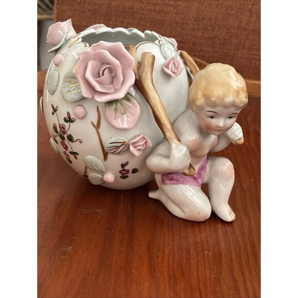 Thames Vintage Figurine Bone China Planter Art Nouveau Style Shabby Pink Rose - Picture 1 of 6